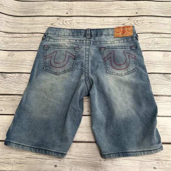 True Religion Geno Relaxed Slim Moto Mens Blue Denim Shorts Size 16 - Picture 2 of 11